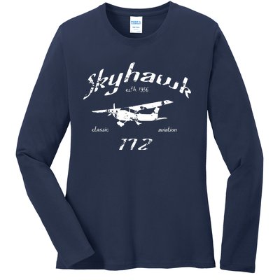 172 Skyhawk Airplane Classic Vintage Ladies Long Sleeve Shirt