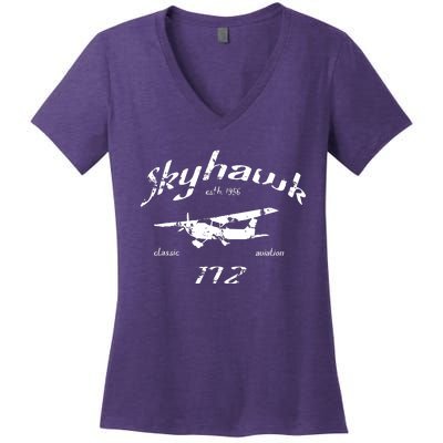 172 Skyhawk Airplane Classic Vintage Women's V-Neck T-Shirt