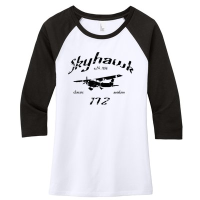 172 Skyhawk Airplane Classic Vintage Women's Tri-Blend 3/4-Sleeve Raglan Shirt