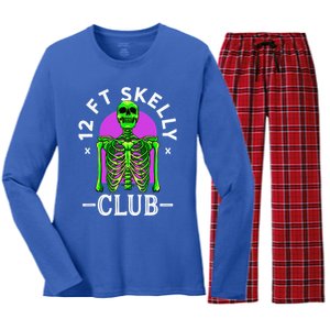 12ft Skelly Club Halloween 12 Foot Skeleton Appreciation Women's Long Sleeve Flannel Pajama Set 