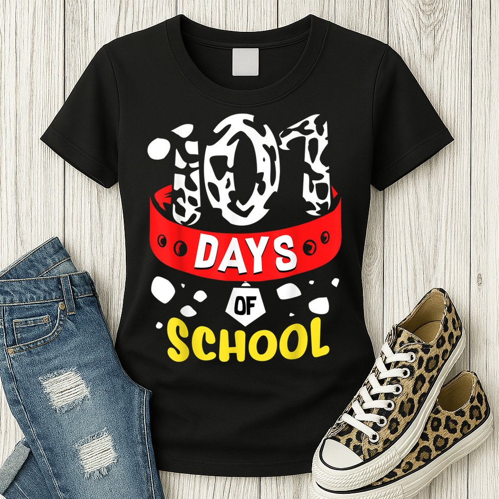 101 School Days Gift Dalmatian Dog 100th Sayings Womens T-Shirt