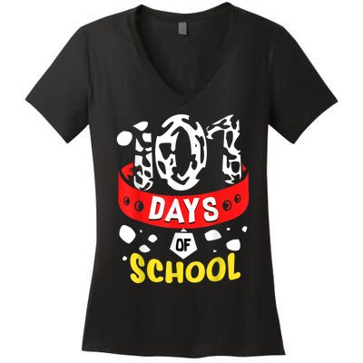 101 School Days Gift Dalmatian Dog 100th Sayings Women's V-Neck T-Shirt