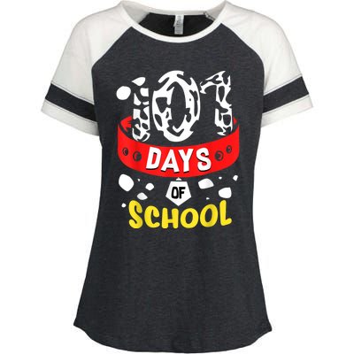 101 School Days Gift Dalmatian Dog 100th Sayings Enza Ladies Jersey Colorblock Tee