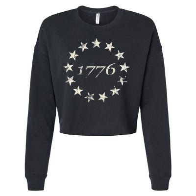 13 Star Flag Betsy Ross Distressed American Flag 1776 Cropped Pullover Crew
