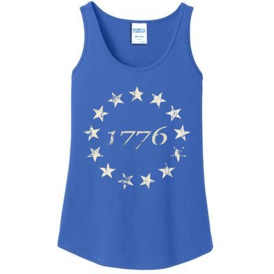 13 Star Flag Betsy Ross Distressed American Flag 1776 Ladies Essential Tank