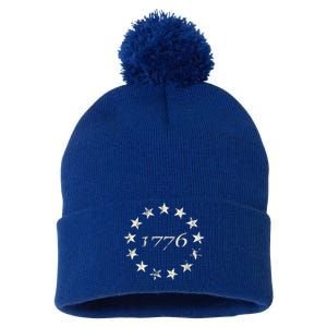 13 Star Flag Betsy Ross Distressed American Flag 1776 Pom Pom 12in Knit Beanie