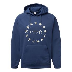 13 Star Flag Betsy Ross Distressed American Flag 1776 Performance Fleece Hoodie