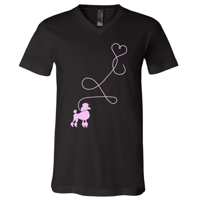 1950's Sock Hop Costume Dog Cute Poodle Heart V-Neck T-Shirt