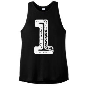 1 Sports Jersey Retro Lucky Birthday Number Ladies PosiCharge Tri-Blend Wicking Tank