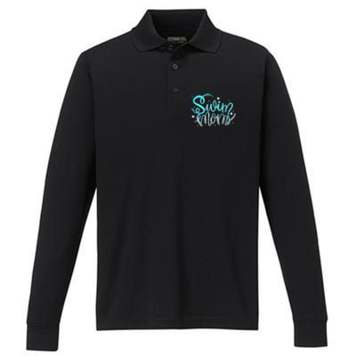 1 Swim Mom Swimmers Mothers Gift Funny Gift Performance Long Sleeve Polo