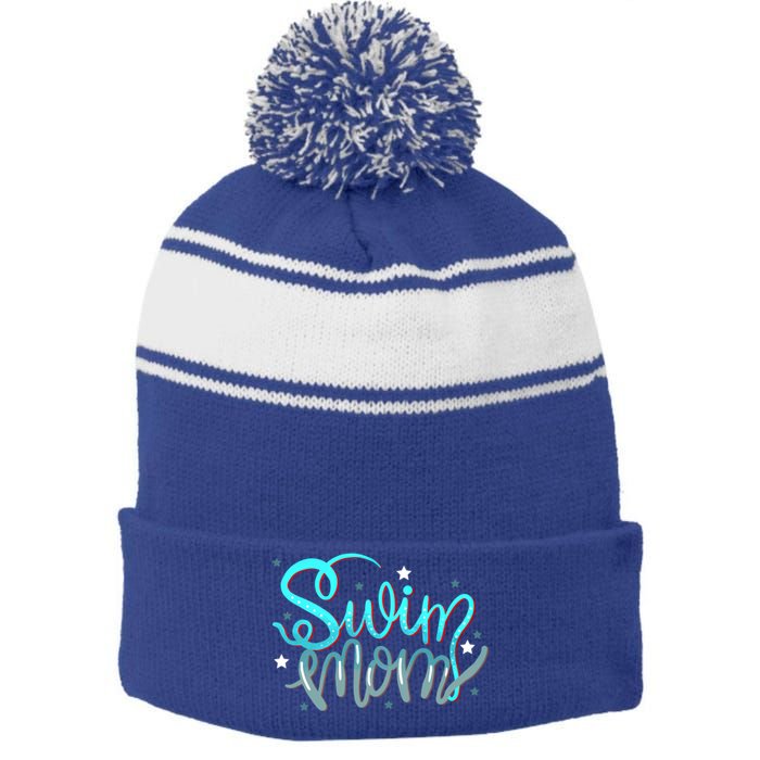 1 Swim Mom Swimmers Mothers Gift Funny Gift Stripe Pom Pom Beanie