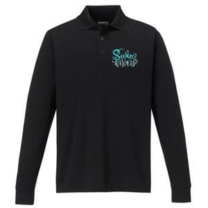 1 Swim Mom Swimmers Mothers Gift Gift Performance Long Sleeve Polo