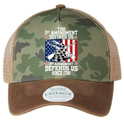 1st Amendment Defines Us 2nd Amendment Defends Us Since 1791 Legacy Tie Dye Trucker Hat