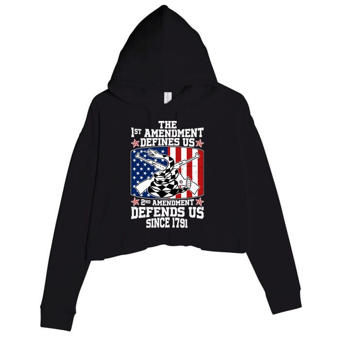 1st Amendment Defines Us 2nd Amendment Defends Us Since 1791 Crop Fleece Hoodie