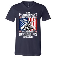 1st Amendment Defines Us 2nd Amendment Defends Us Since 1791 V-Neck T-Shirt