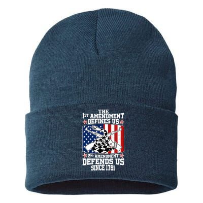 1st Amendment Defines Us 2nd Amendment Defends Us Since 1791 Sustainable Knit Beanie