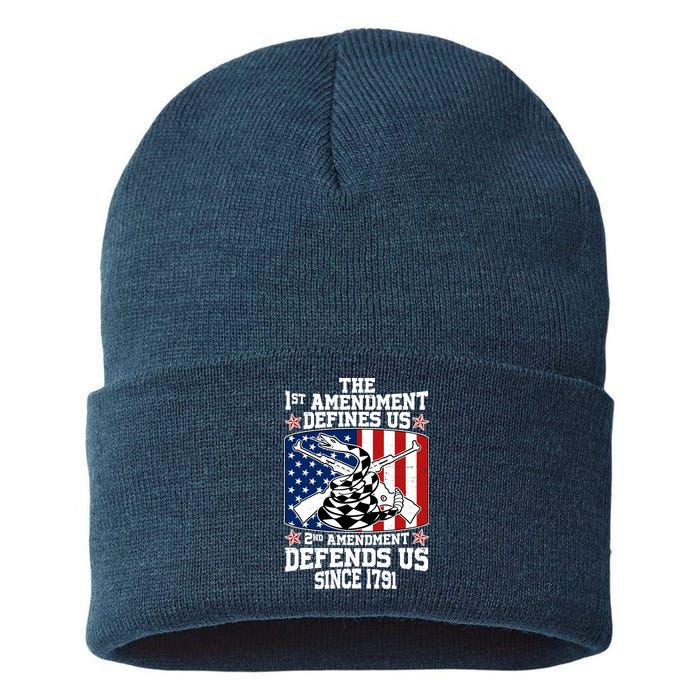 1st Amendment Defines Us 2nd Amendment Defends Us Since 1791 Sustainable Knit Beanie