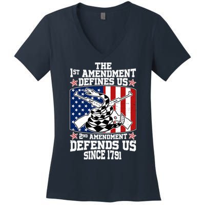 1st Amendment Defines Us 2nd Amendment Defends Us Since 1791 Women's V-Neck T-Shirt