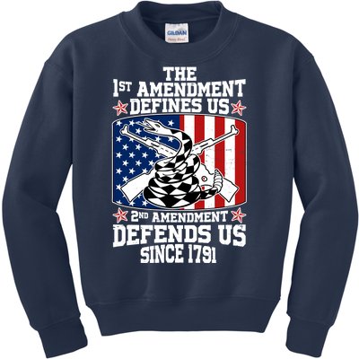 1st Amendment Defines Us 2nd Amendment Defends Us Since 1791 Kids Sweatshirt