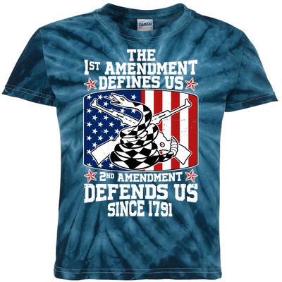 1st Amendment Defines Us 2nd Amendment Defends Us Since 1791 Kids Tie-Dye T-Shirt