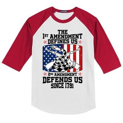 1st Amendment Defines Us 2nd Amendment Defends Us Since 1791 Kids Colorblock Raglan Jersey