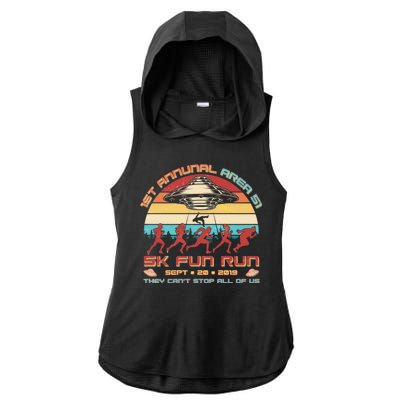 1st Annual Area 51 5K Fun Run Funny Retro Alien Ladies PosiCharge Tri-Blend Wicking Draft Hoodie Tank