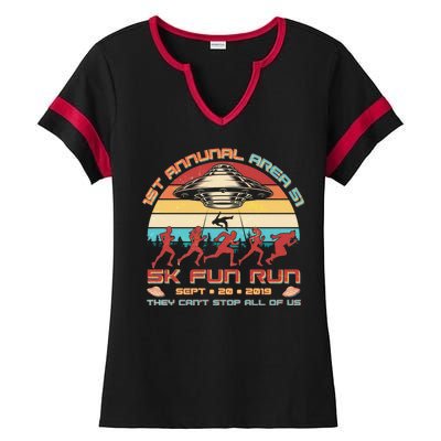 1st Annual Area 51 5K Fun Run Funny Retro Alien Ladies Halftime Notch Neck Tee