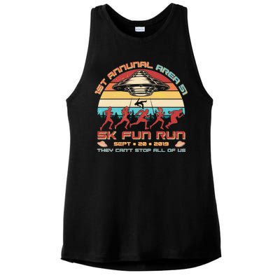 1st Annual Area 51 5K Fun Run Funny Retro Alien Ladies PosiCharge Tri-Blend Wicking Tank