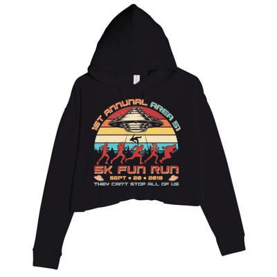 1st Annual Area 51 5K Fun Run Funny Retro Alien Crop Fleece Hoodie