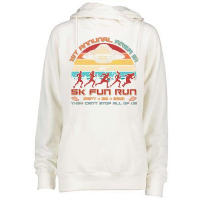 1st Annual Area 51 5K Fun Run Funny Retro Alien Womens Funnel Neck Pullover Hood