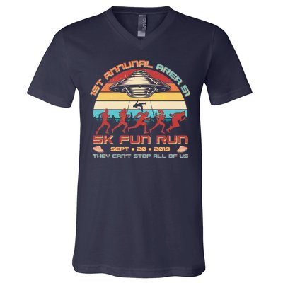 1st Annual Area 51 5K Fun Run Funny Retro Alien V-Neck T-Shirt