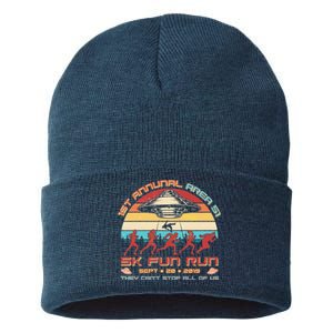 1st Annual Area 51 5K Fun Run Funny Retro Alien Sustainable Knit Beanie