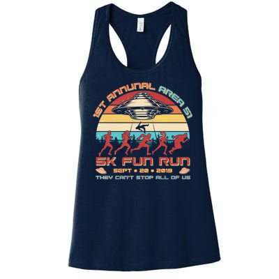 1st Annual Area 51 5K Fun Run Funny Retro Alien Women's Racerback Tank