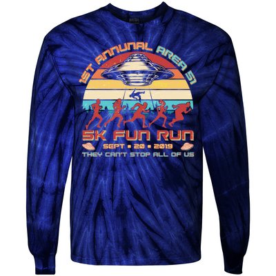 1st Annual Area 51 5K Fun Run Funny Retro Alien Tie-Dye Long Sleeve Shirt