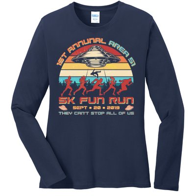 1st Annual Area 51 5K Fun Run Funny Retro Alien Ladies Long Sleeve Shirt