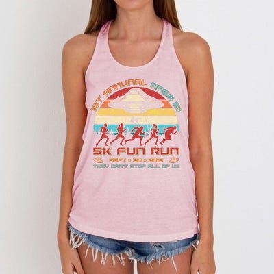 1st Annual Area 51 5K Fun Run Funny Retro Alien Women's Knotted Racerback Tank