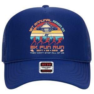 1st Annual Area 51 5K Fun Run Funny Retro Alien High Crown Mesh Back Trucker Hat