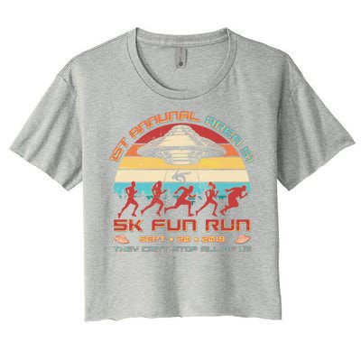 1st Annual Area 51 5K Fun Run Funny Retro Alien Women's Crop Top Tee