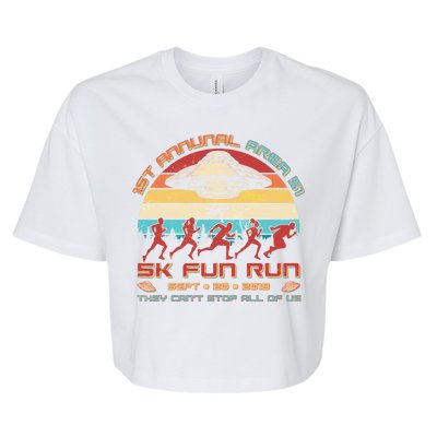 1st Annual Area 51 5K Fun Run Funny Retro Alien Bella+Canvas Jersey Crop Tee