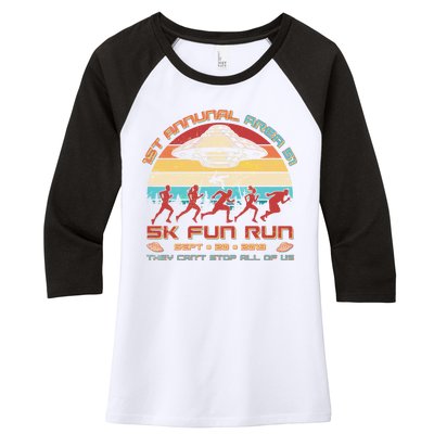 1st Annual Area 51 5K Fun Run Funny Retro Alien Women's Tri-Blend 3/4-Sleeve Raglan Shirt