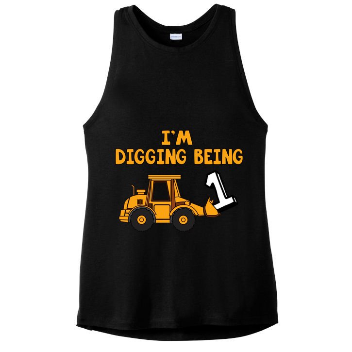 1st Birthday I'm Digging Being One Ladies PosiCharge Tri-Blend Wicking Tank