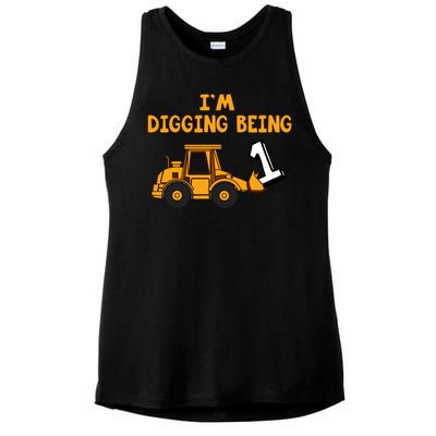 1st Birthday I'm Digging Being One Ladies PosiCharge Tri-Blend Wicking Tank