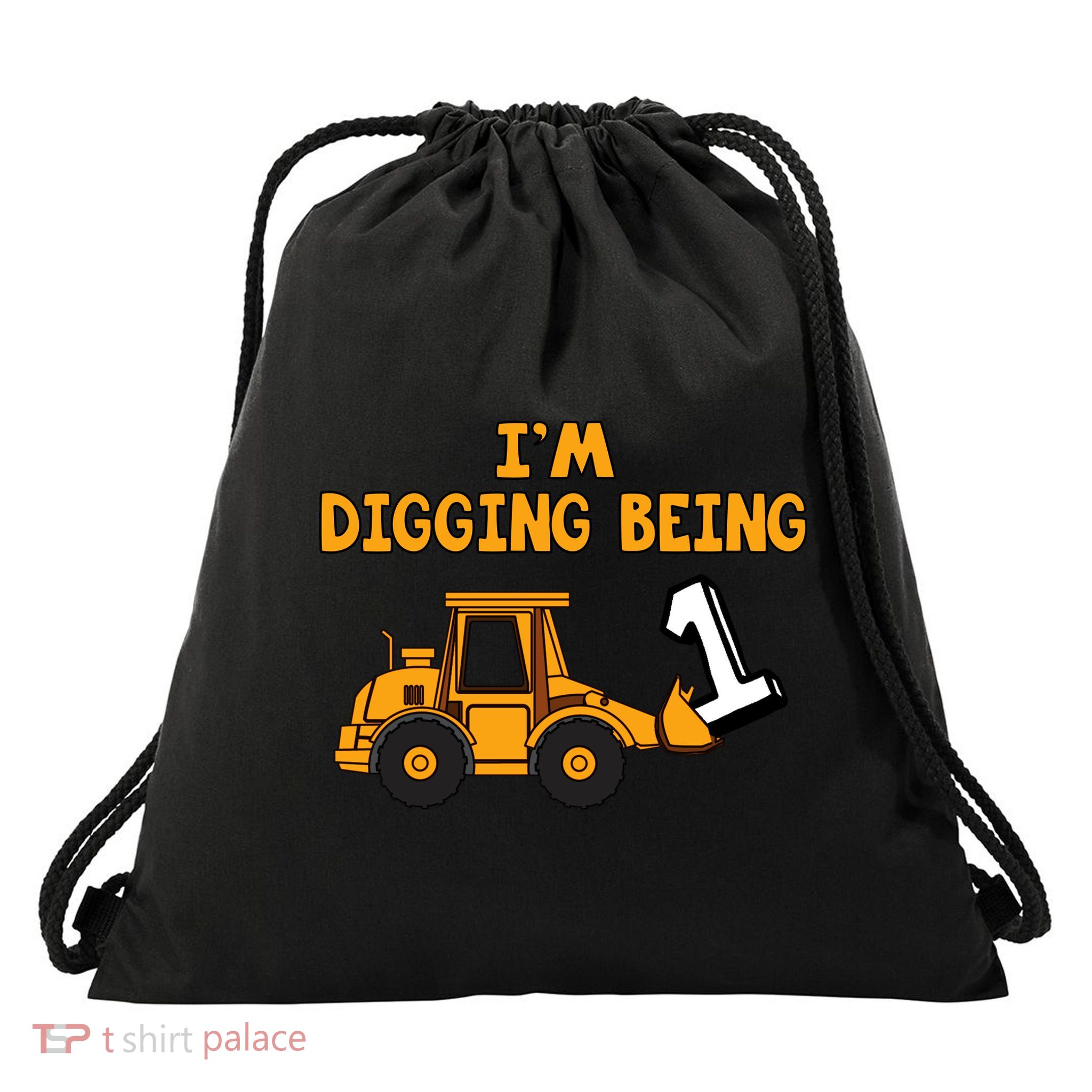 1st Birthday I'm Digging Being One Drawstring Bag