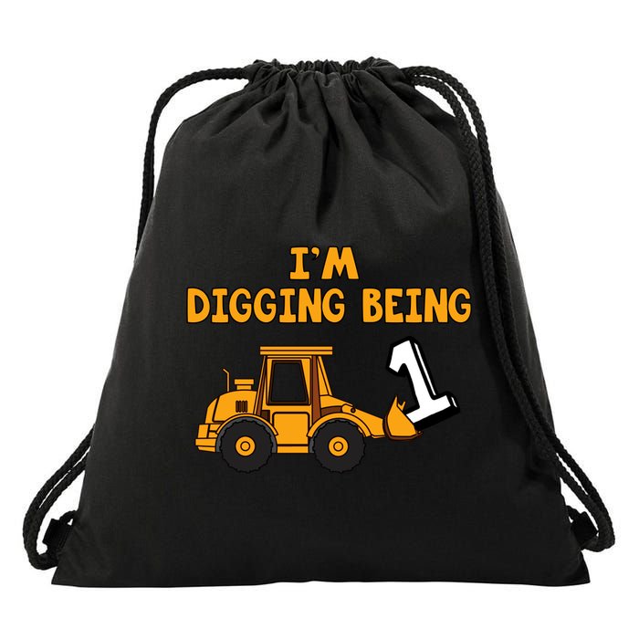 1st Birthday I'm Digging Being One Drawstring Bag