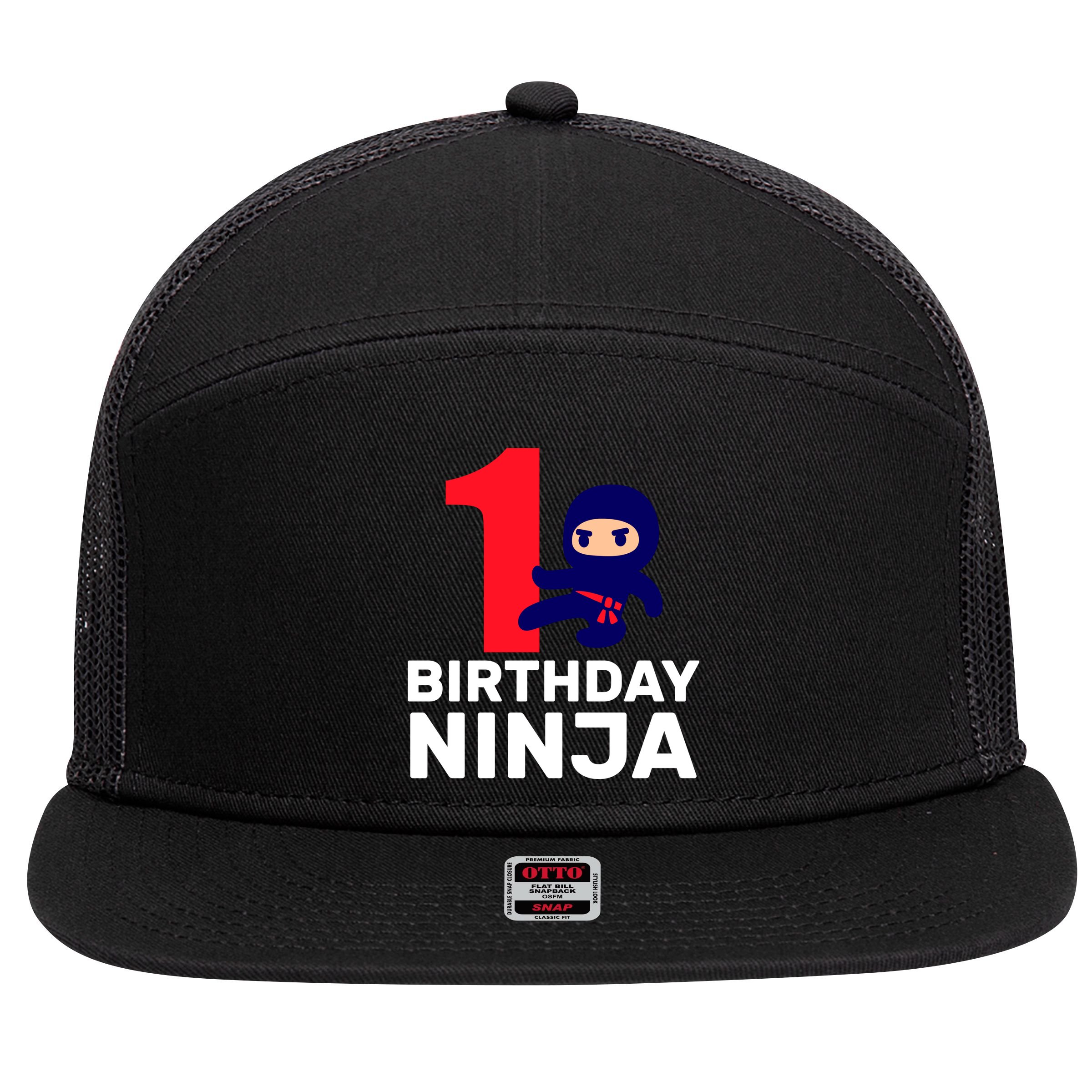 1st Birthday Ninja  7 Panel Mesh Trucker Snapback Hat