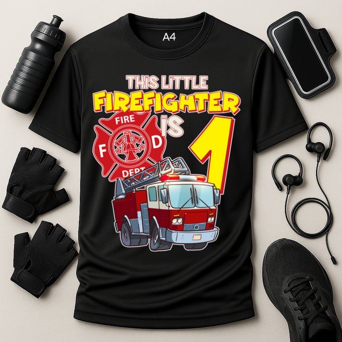 1st Birthday This Little Firefighter Is 1 Cooling Performance Crew T-Shirt