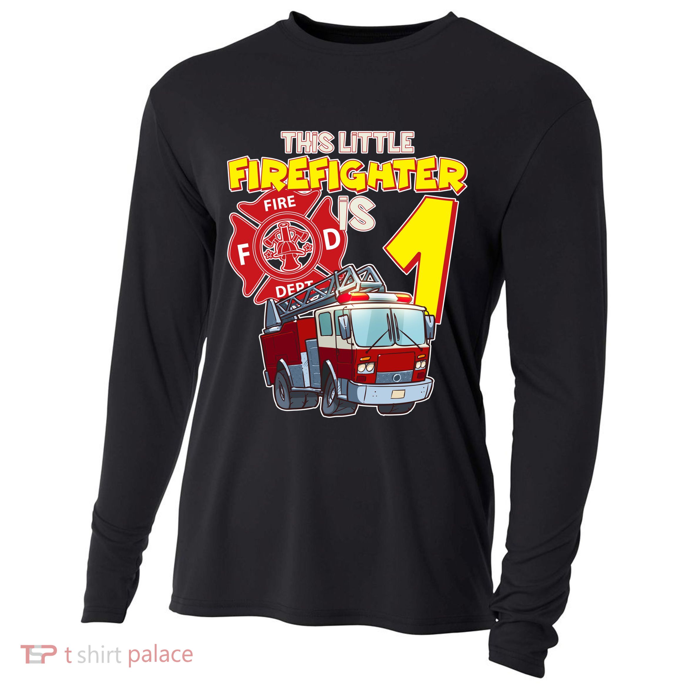 1st Birthday This Little Firefighter Is 1 Cooling Performance Long Sleeve Crew