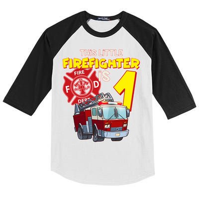 1st Birthday This Little Firefighter Is 1 Kids Colorblock Raglan Jersey