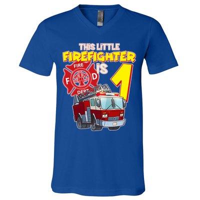 1st Birthday This Little Firefighter Is 1 V-Neck T-Shirt