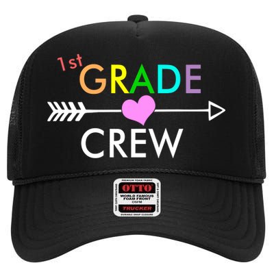 1st Grade Crew Arrow Heart High Crown Mesh Back Trucker Hat